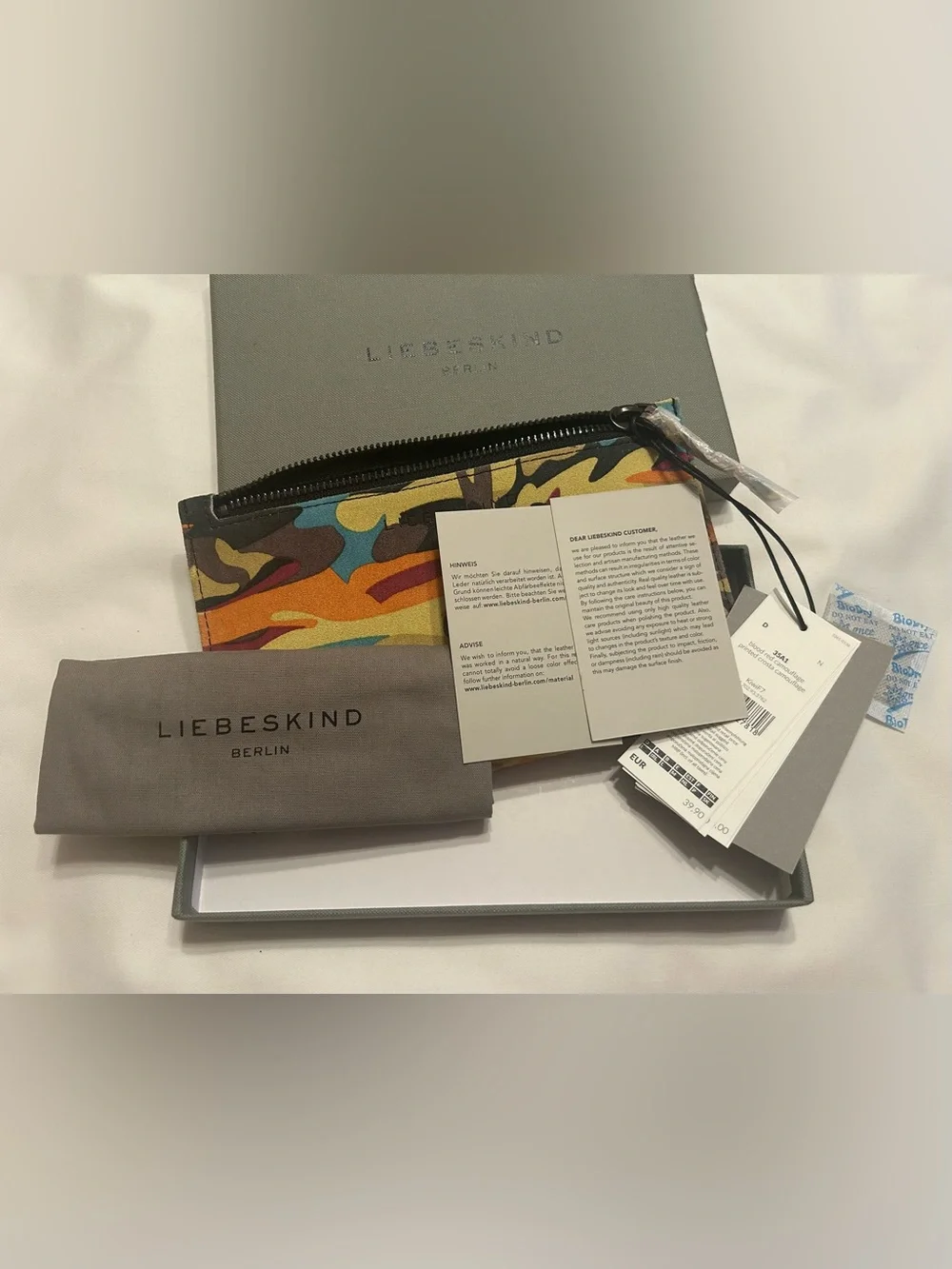 Liebeskind Suede Multicolor Camo Zip Pouch NIB